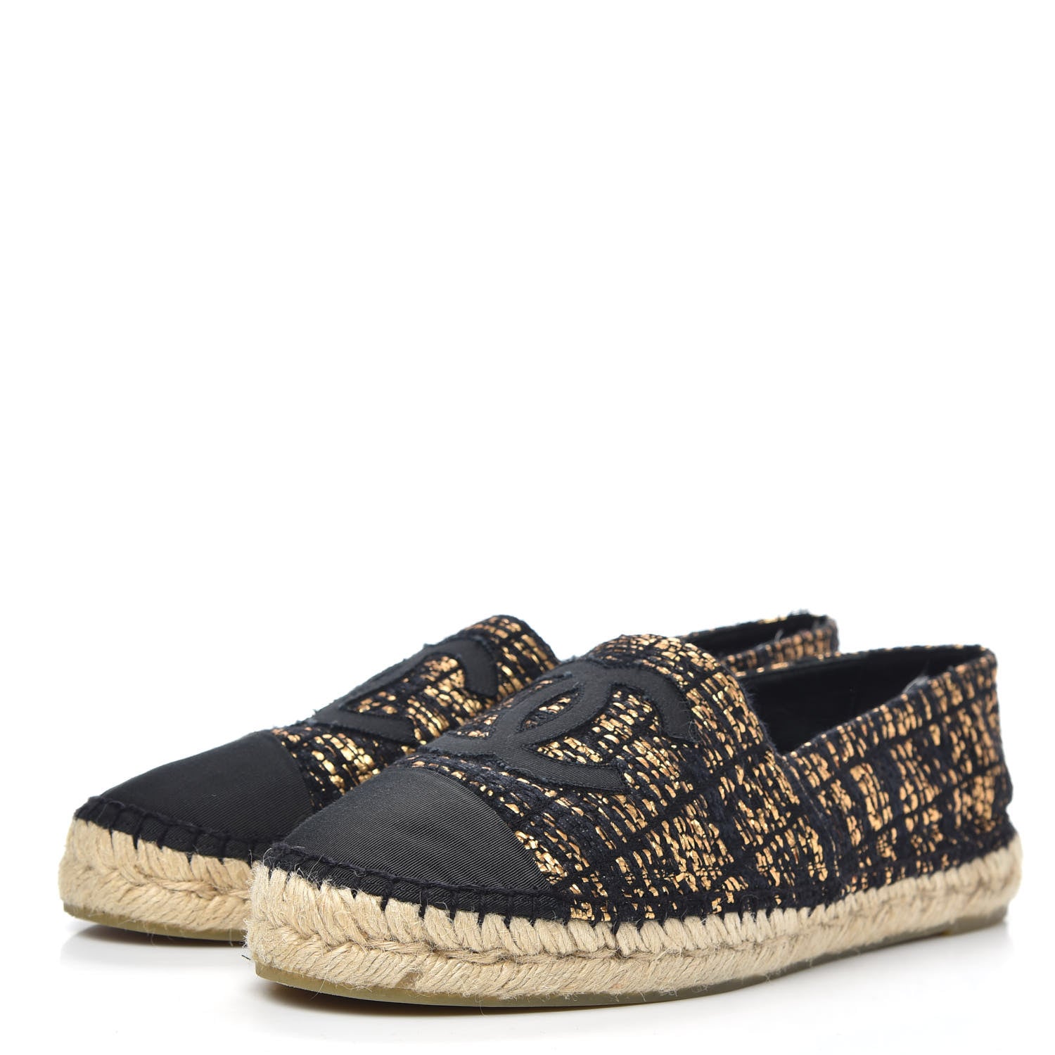 Chanel Metallic Tweed Grosgrain CC Espadrilles 40 Black Gold 3 of 10
