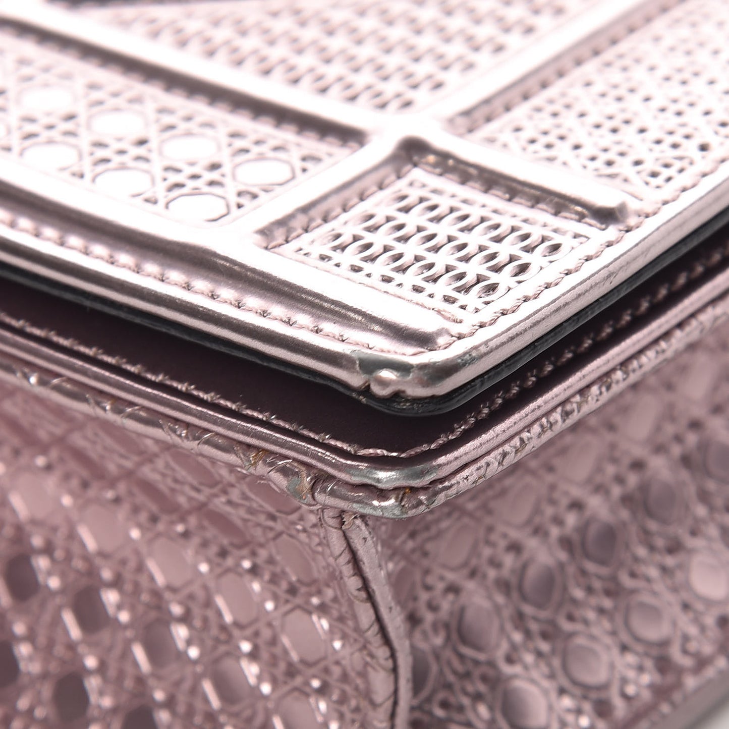 Metallic Patent Micro-Cannage Mini Diorama Flap Bag Hyper Pink