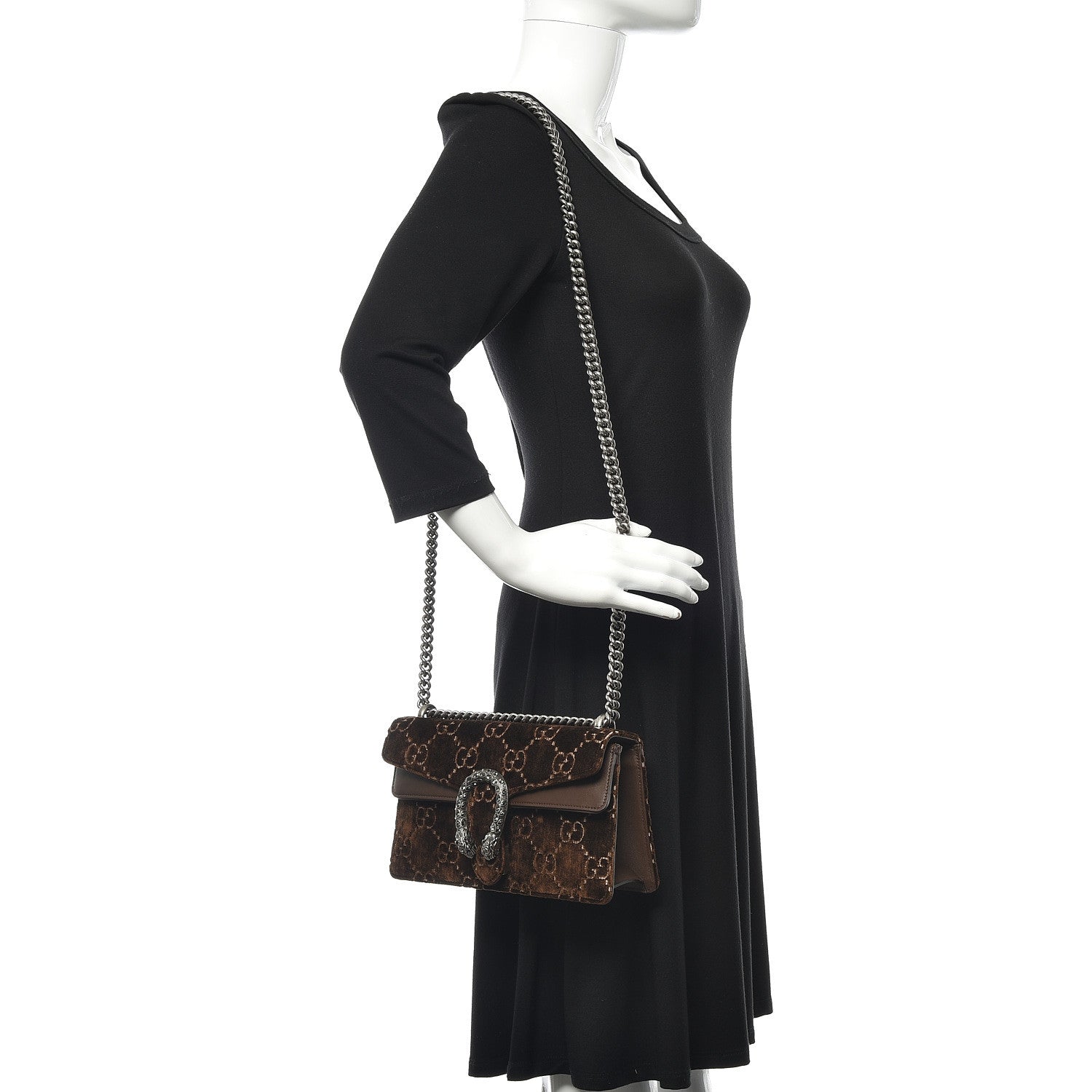 Gucci Velvet Moon Calfskin Crystal GG Monogram Small Dionysus Shoulder Bag Brown Vintage Cocoa Black Diamond 2 of 12