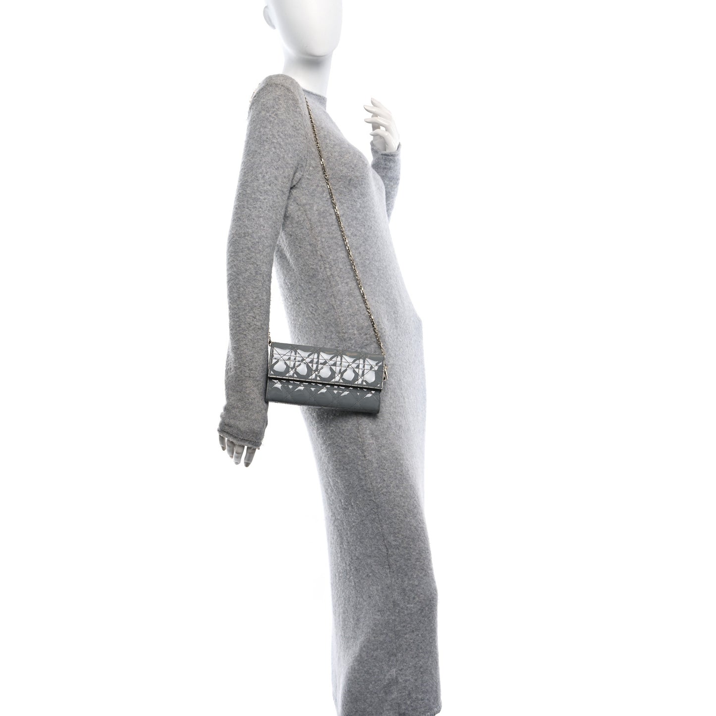 Patent Cannage Lady Dior Rendezvous Wallet On Chain Grey