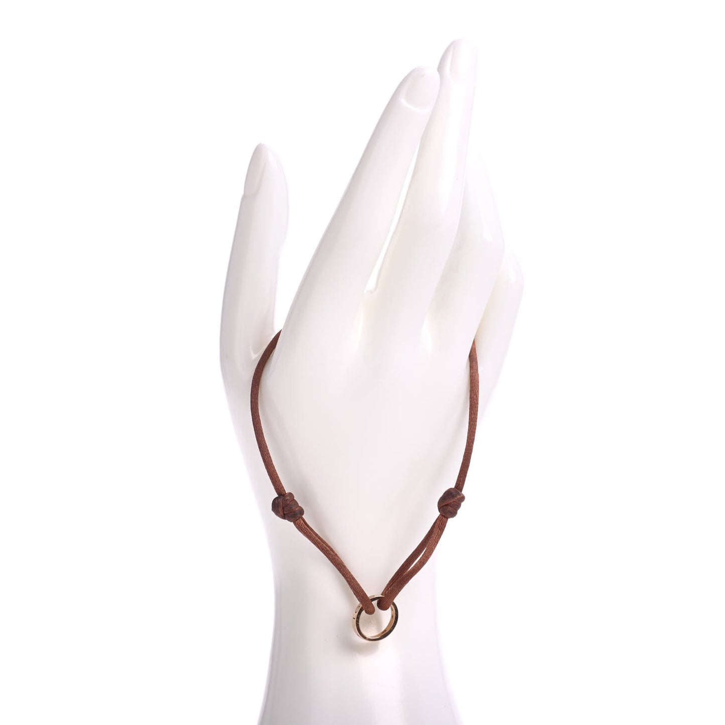 18K Pink Gold Diamond Charity LOVE Adjustable Cord Bracelet Brown