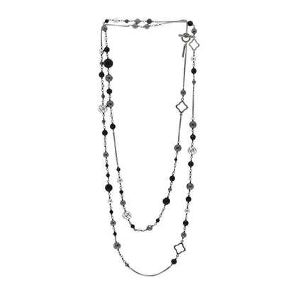 David Yurman Darkened Sterling Silver Onyx Hematite Quatrefoil Bead Chain Necklace 3 of 4