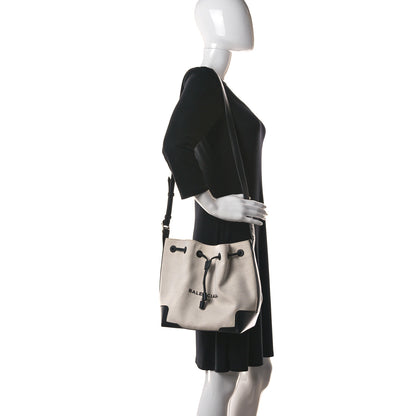 Balenciaga Cotton Canvas Calfskin Bucket Bag Black 2 of 14