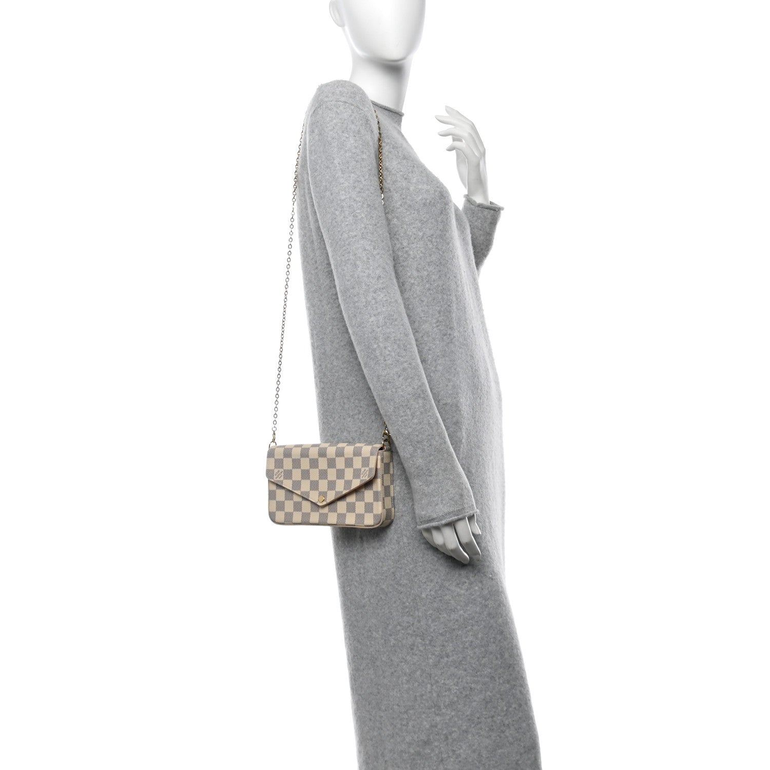 Louis Vuitton Damier Azur Pochette Felicie Chain Wallet Rose Ballerine 2 of 13