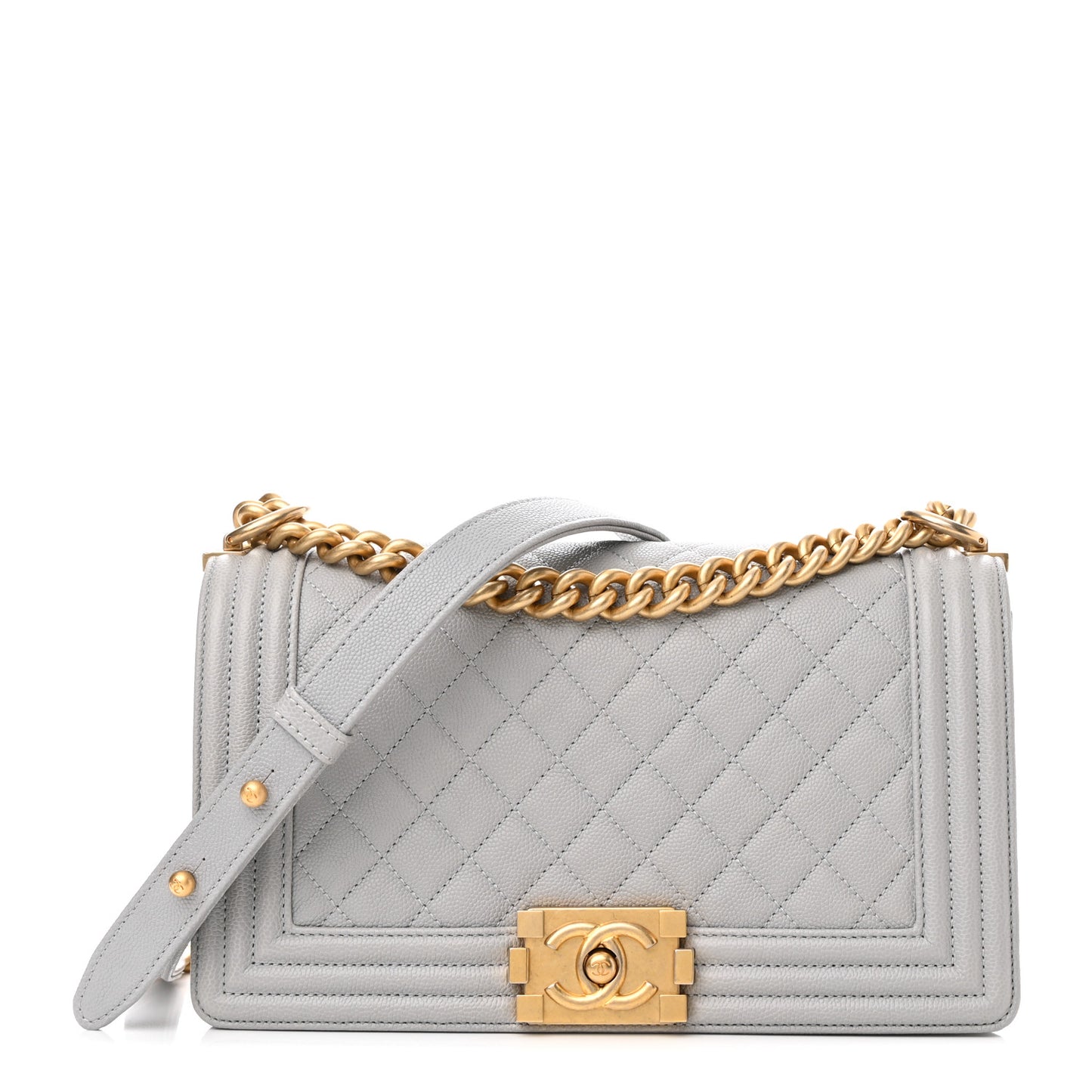 Caviar Quilted Medium Boy Flap Light Grey