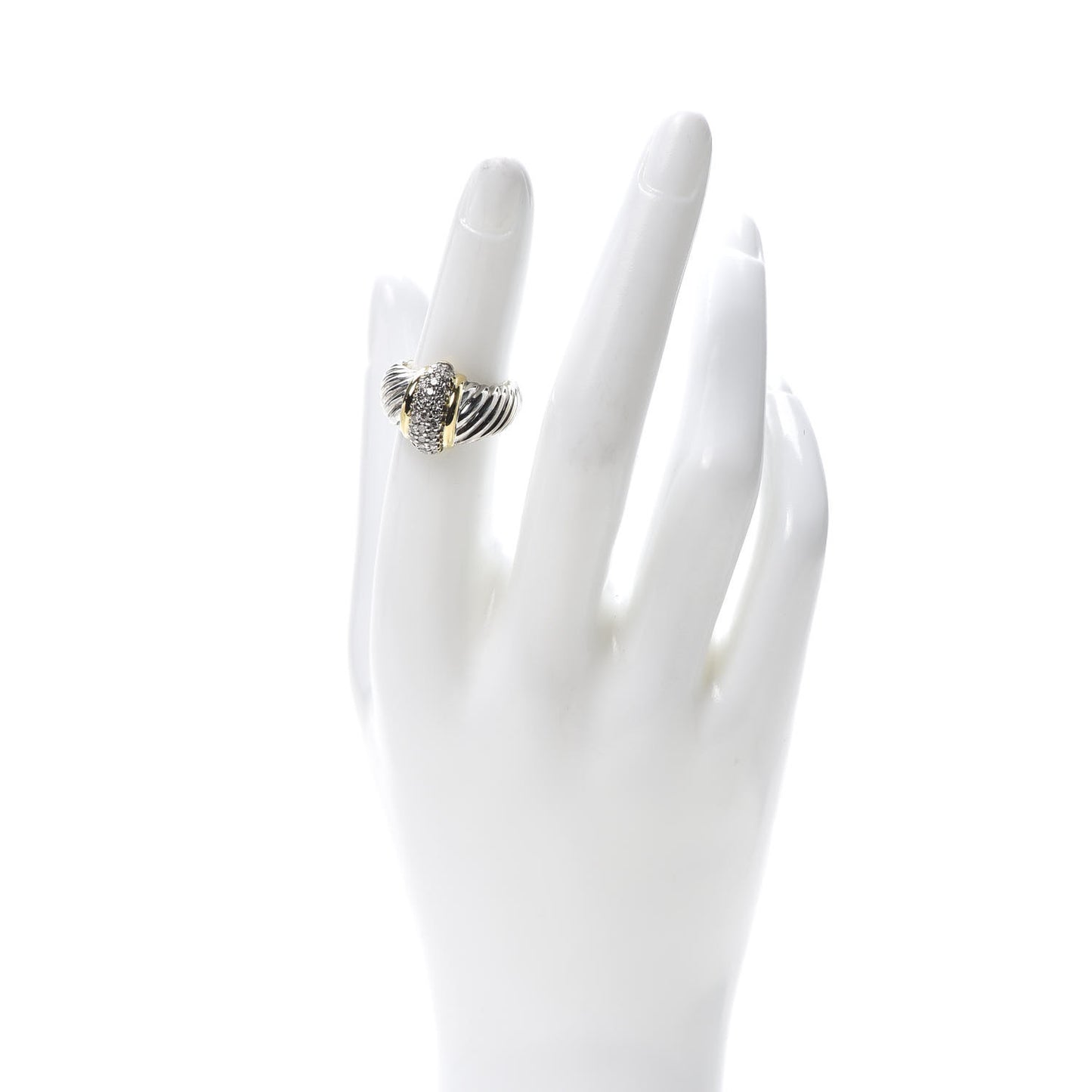 Sterling Silver 18K Yellow Gold Diamond Cable Ring 50 5.25