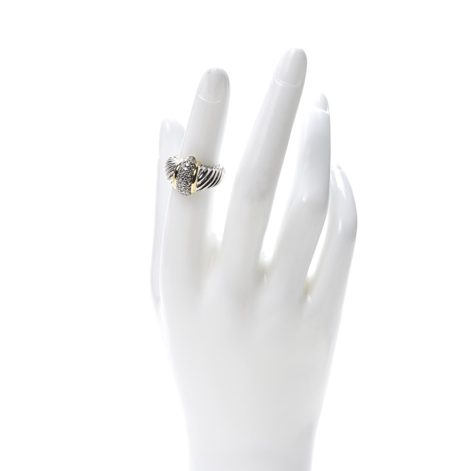 David Yurman Sterling Silver 18K Yellow Gold Diamond Cable Ring 50 5.25 2 of 5