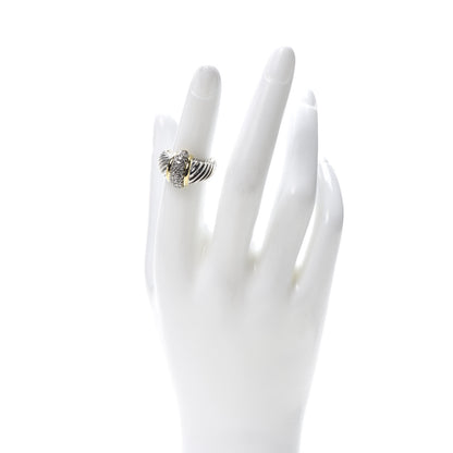 David Yurman Sterling Silver 18K Yellow Gold Diamond Cable Ring 50 5.25 2 of 5