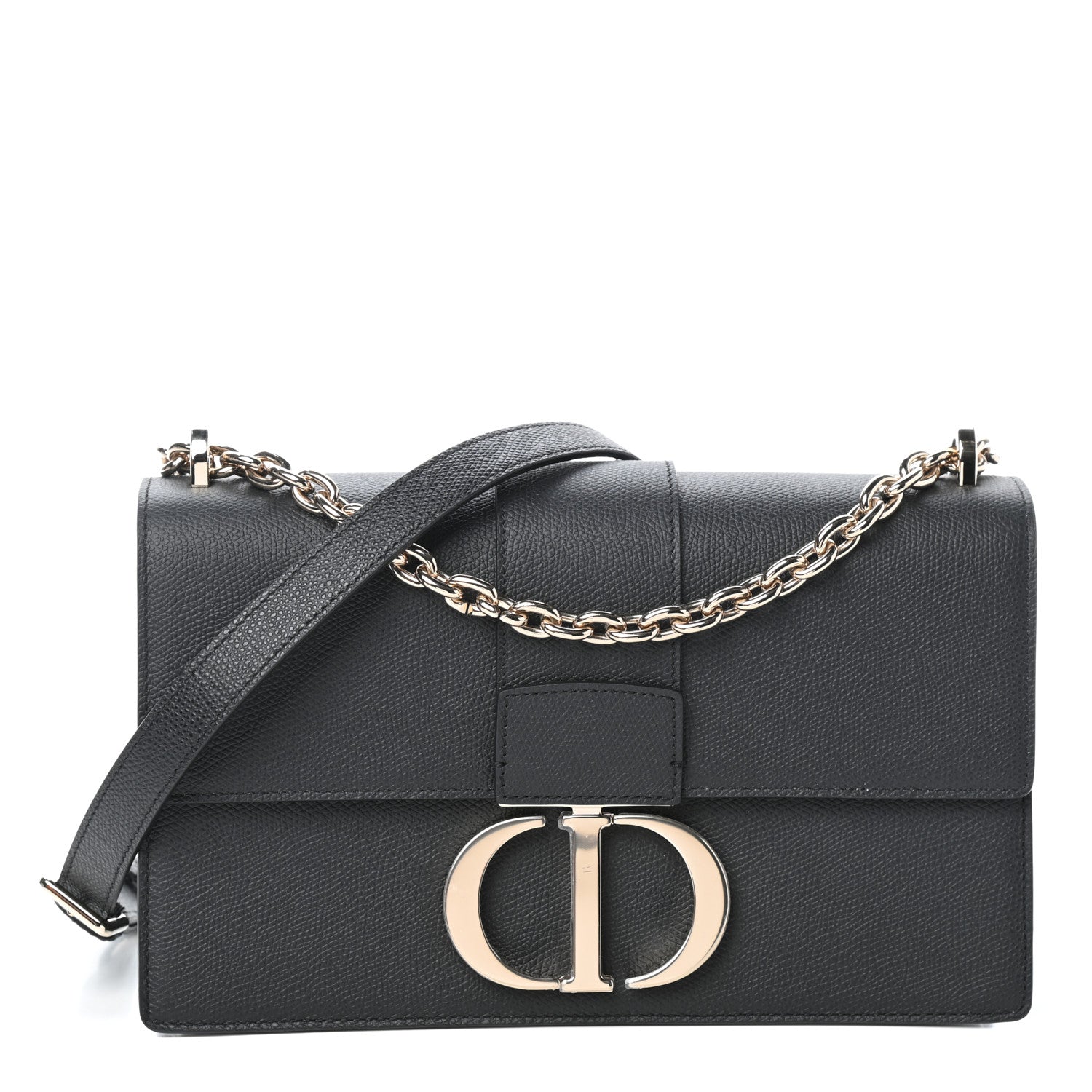 Christian Dior Grained Calfskin Embossed 30 Montaigne Chain Flap Bag Black 1 of 8
