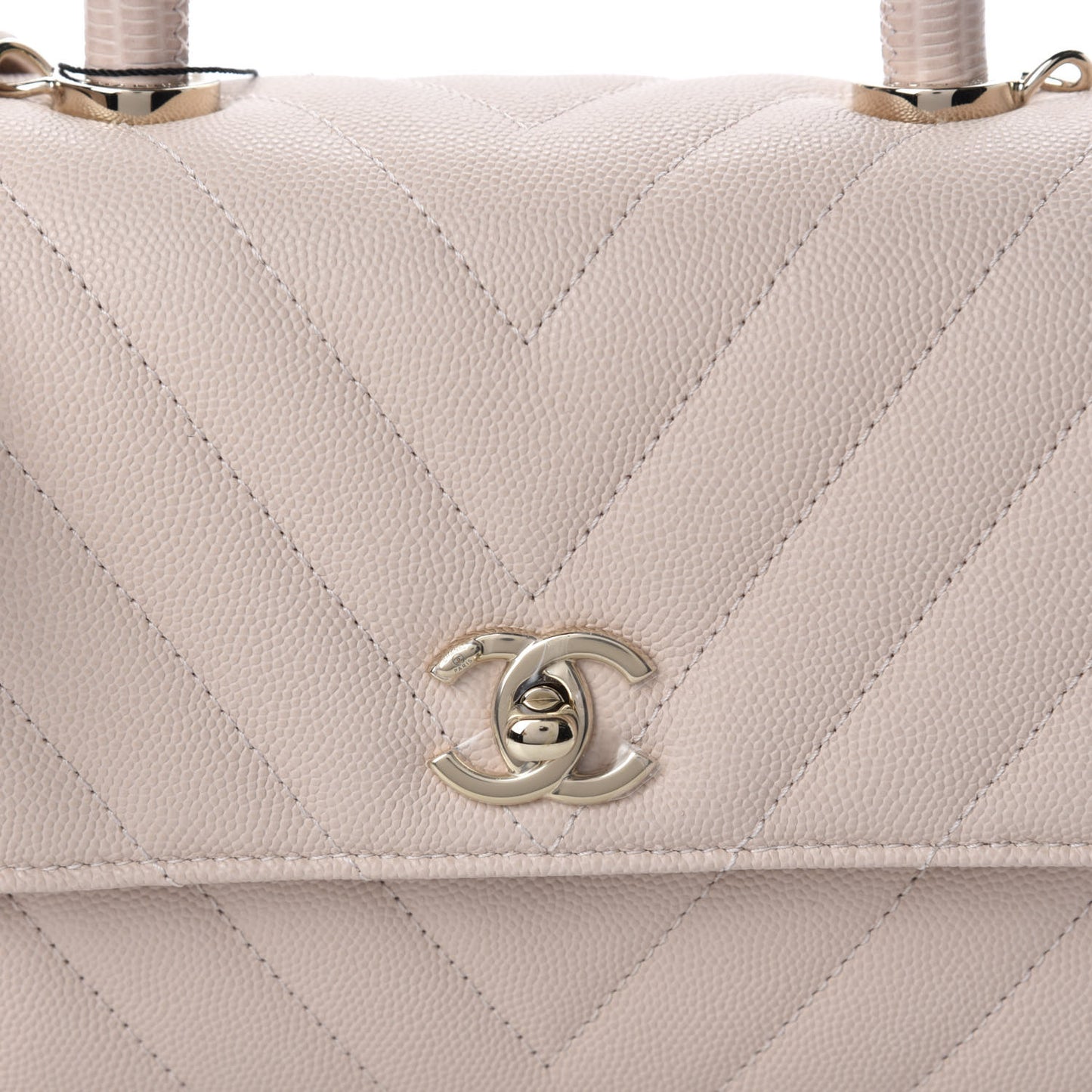 Caviar Lizard Embossed Chevron Quilted Mini Coco Handle Flap Beige