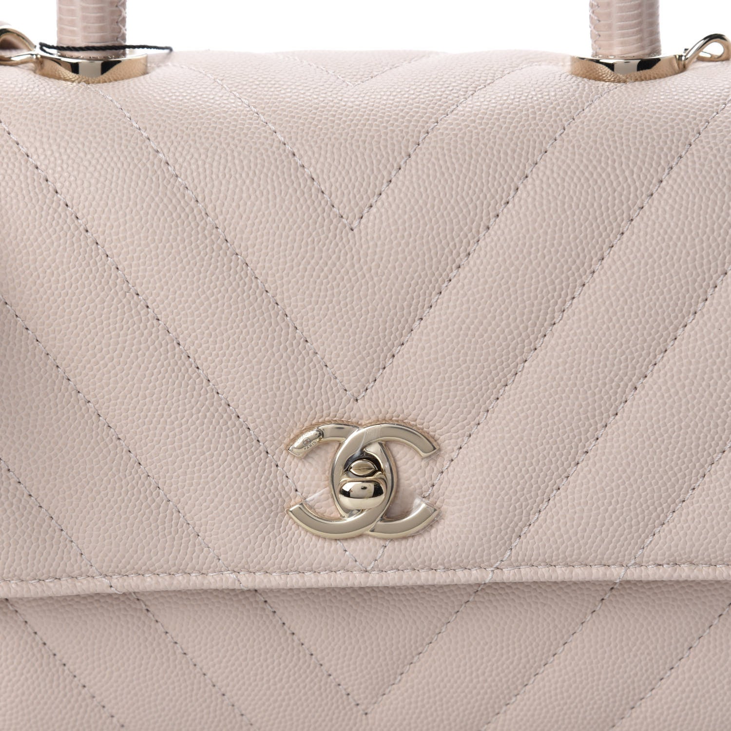 Chanel Caviar Lizard Embossed Chevron Quilted Mini Coco Handle Flap Beige 10 of 10