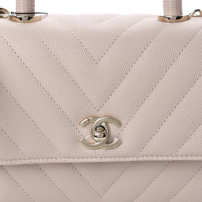 Chanel Caviar Lizard Embossed Chevron Quilted Mini Coco Handle Flap Beige 10 of 10