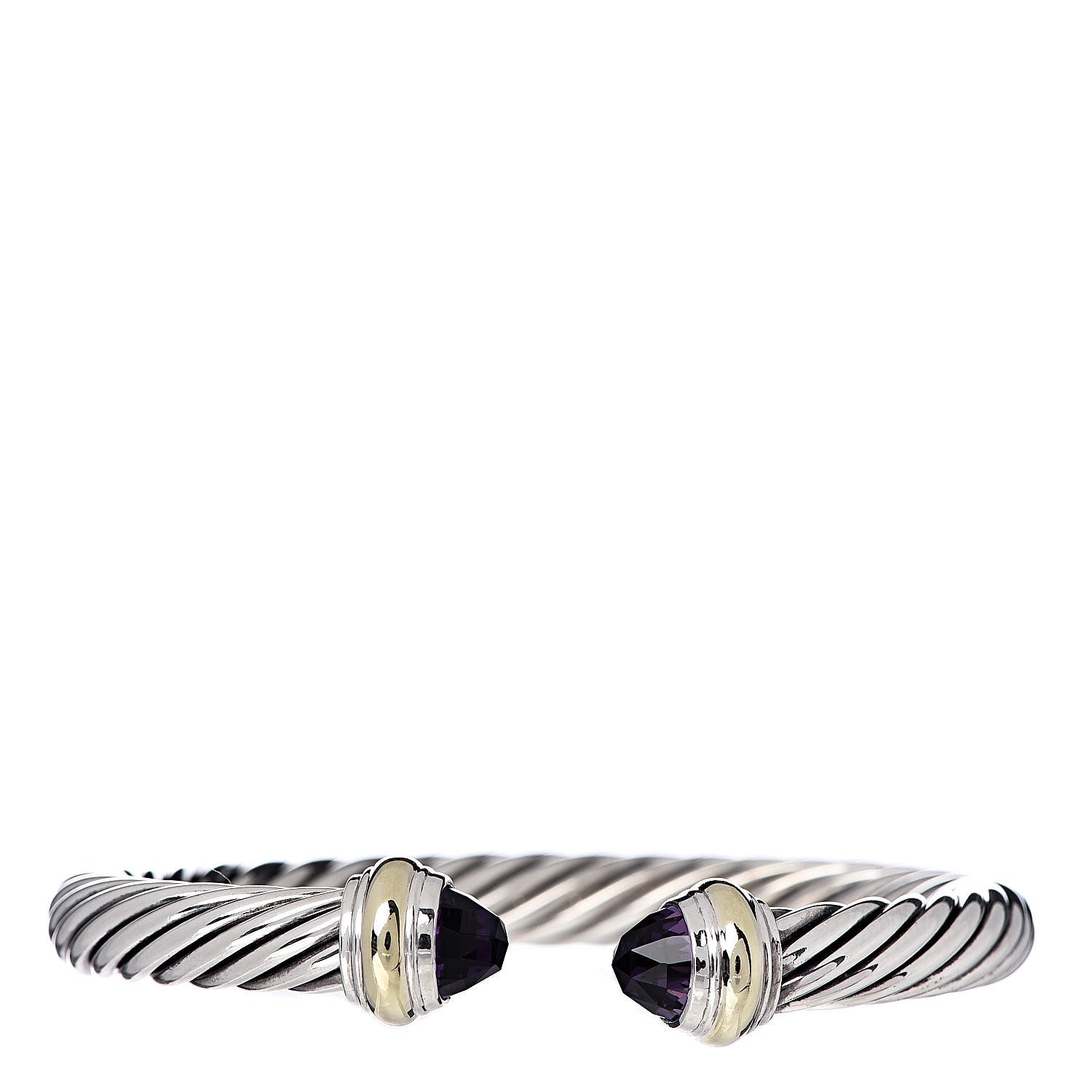 David Yurman Sterling Silver 14K Yellow Gold Amethyst 7mm Cable Classics Bracelet 1 of 4