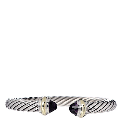 David Yurman Sterling Silver 14K Yellow Gold Amethyst 7mm Cable Classics Bracelet 1 of 4