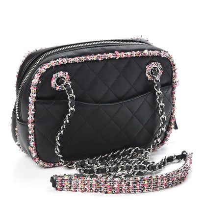 Chanel Lambskin Quilted Tweed Elegant Trim Front Zip Camera Case Black 2 of 9