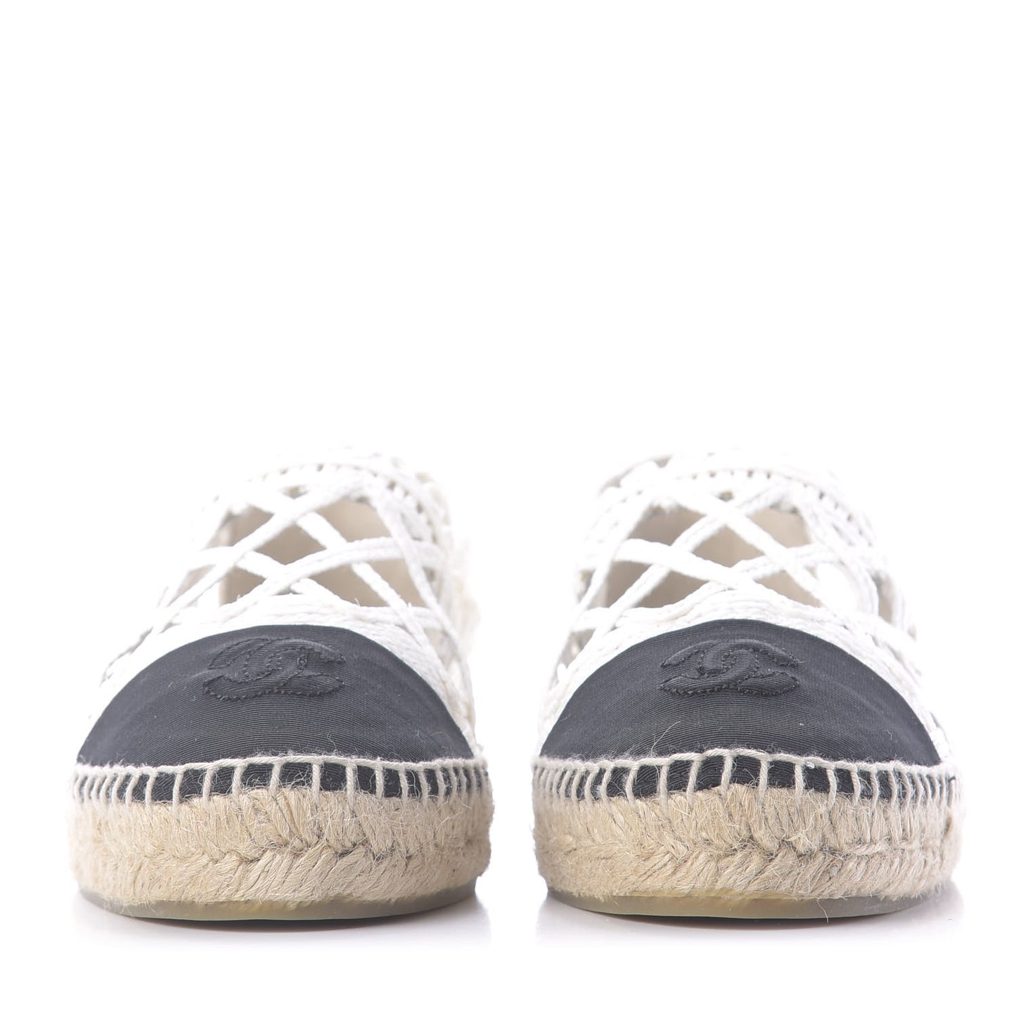 Woven Fabric Grosgrain CC Espadrilles 41 White Black