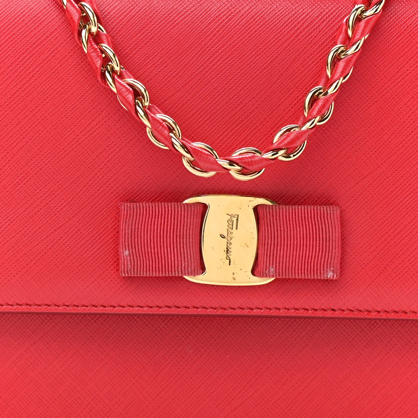 Hammered Calfskin Vara Bow Chain Bag Red