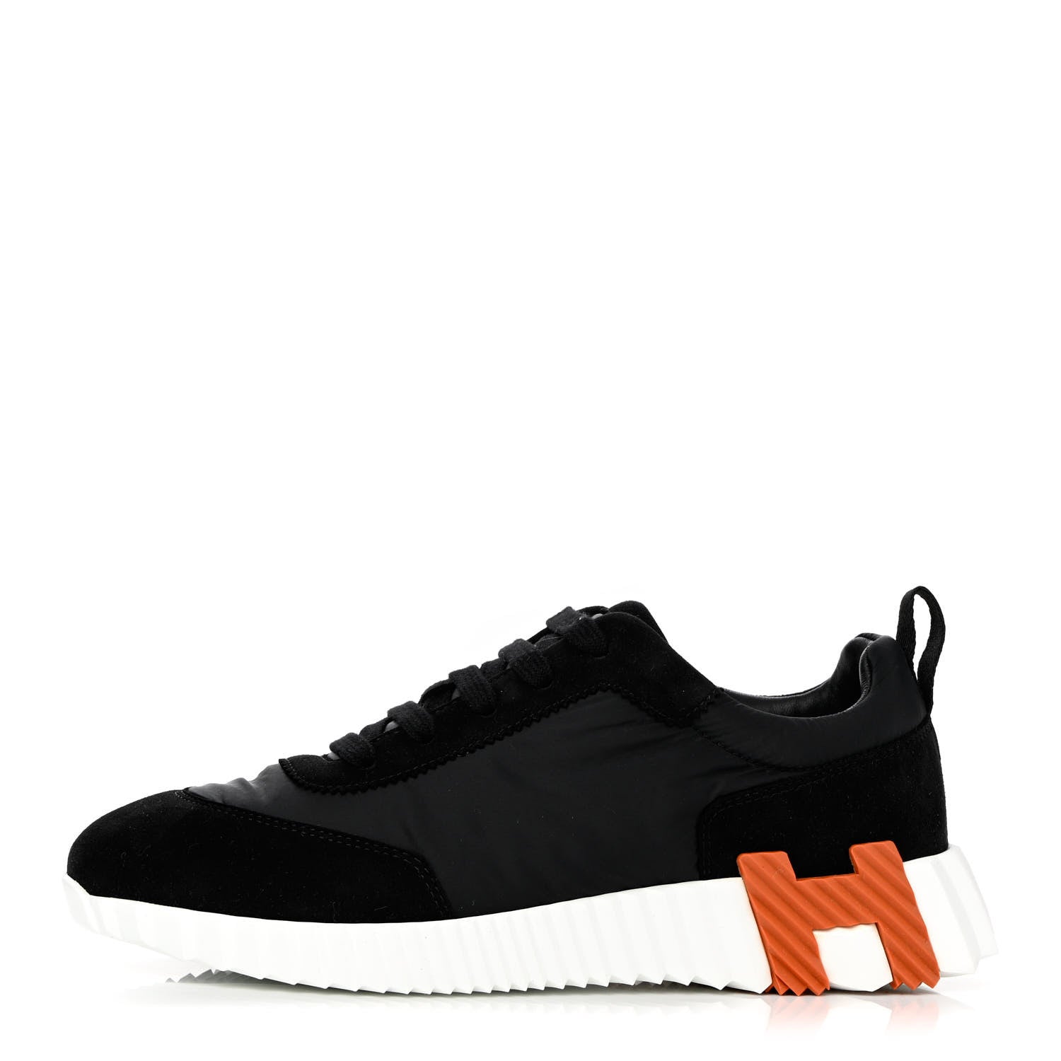 Hermes Parachute Fabric Suede Goatskin Bouncing Sneakers 38.5 Black Orange 1 of 8