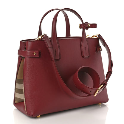 Burberry Grainy Calfskin House Check Small Banner Tote Mahogany Red 3 of 9