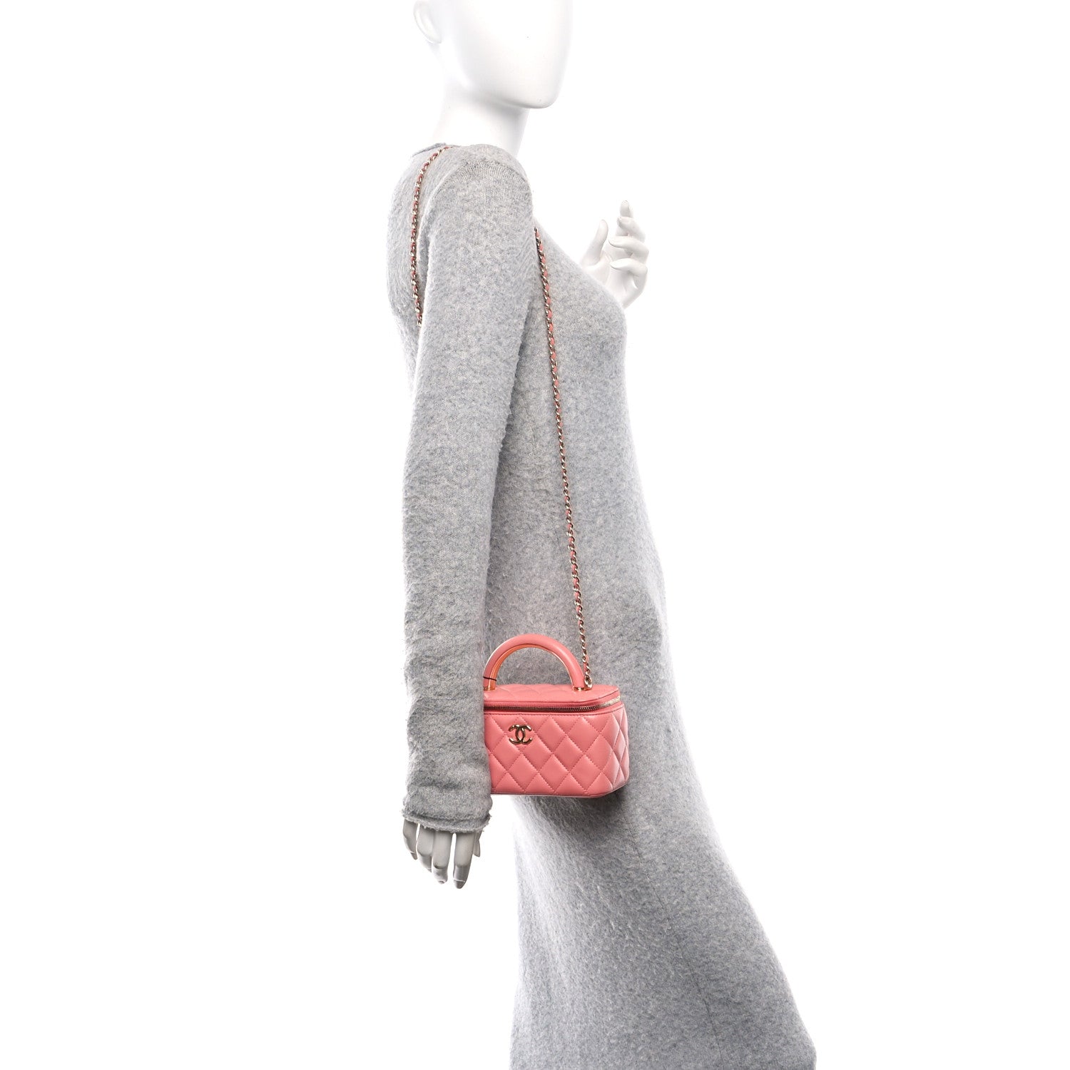 Chanel Lambskin Quilted Small Charming Top Handle Vanity Case With Chain Pink 2 of 12
