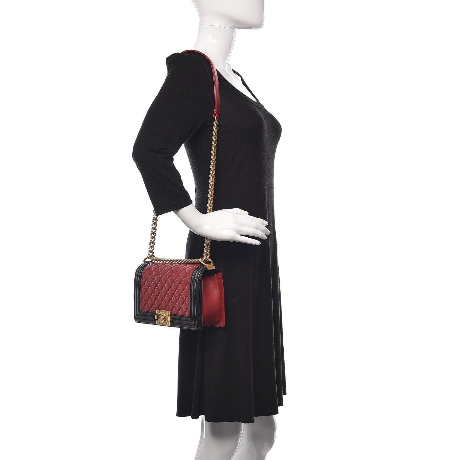 Chanel Lambskin Quilted Medium Boy Flap Red Black 2 of 14