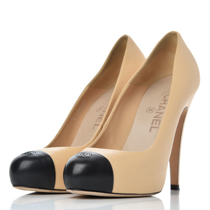 Chanel Lambskin Cap Toe Pumps 37 Beige Black 3 of 20