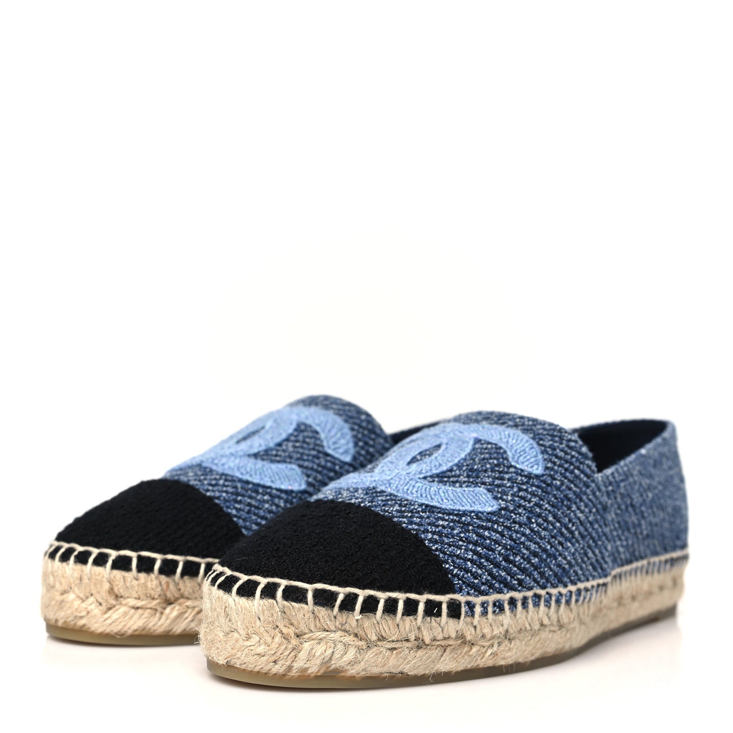 Cotton Tweed CC Espadrilles 40 Blue Ecru Black