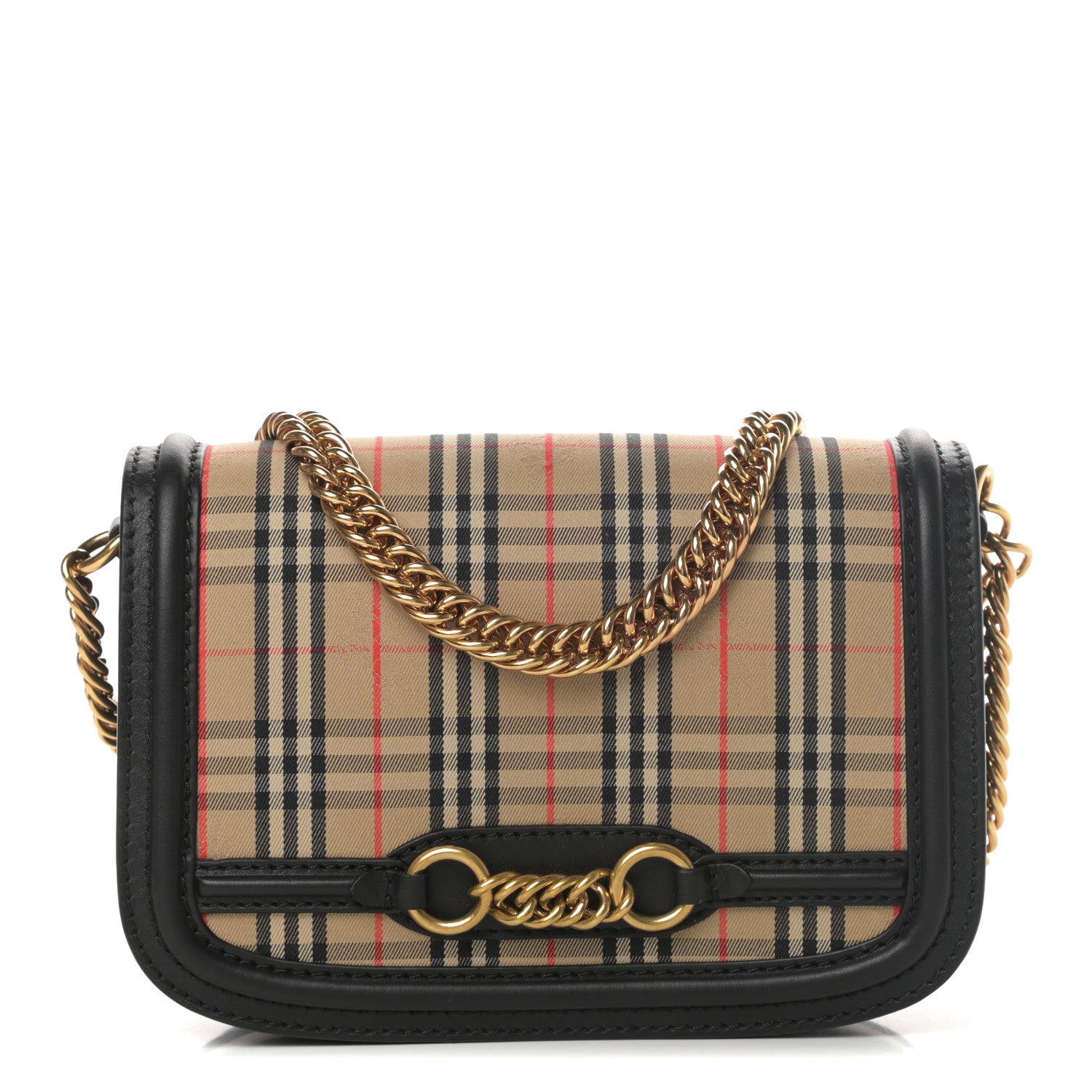 Burberry Smooth Calfskin 1983 Knight Check Link Shoulder Bag Black 1 of 12