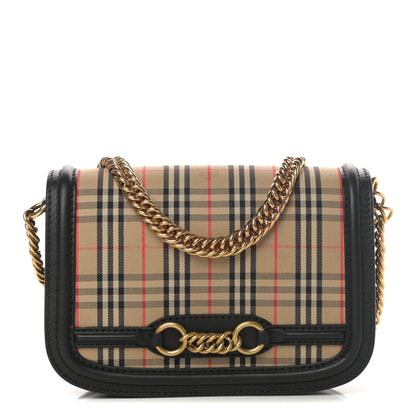 Burberry Smooth Calfskin 1983 Knight Check Link Shoulder Bag Black 1 of 12