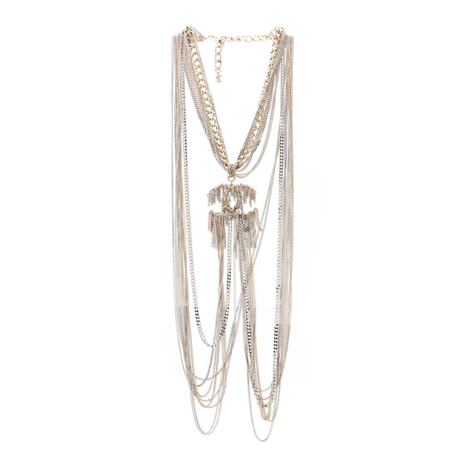 Chanel Chain Fringe Multi Strand CC Necklace Gold 3 of 6