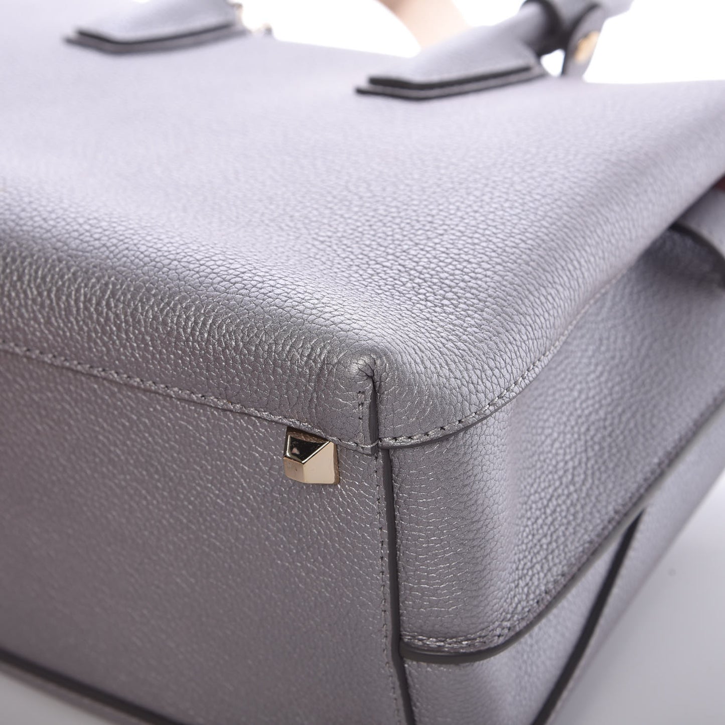 Metallic Grained Calfskin Medium Milla Tote Spike Silver