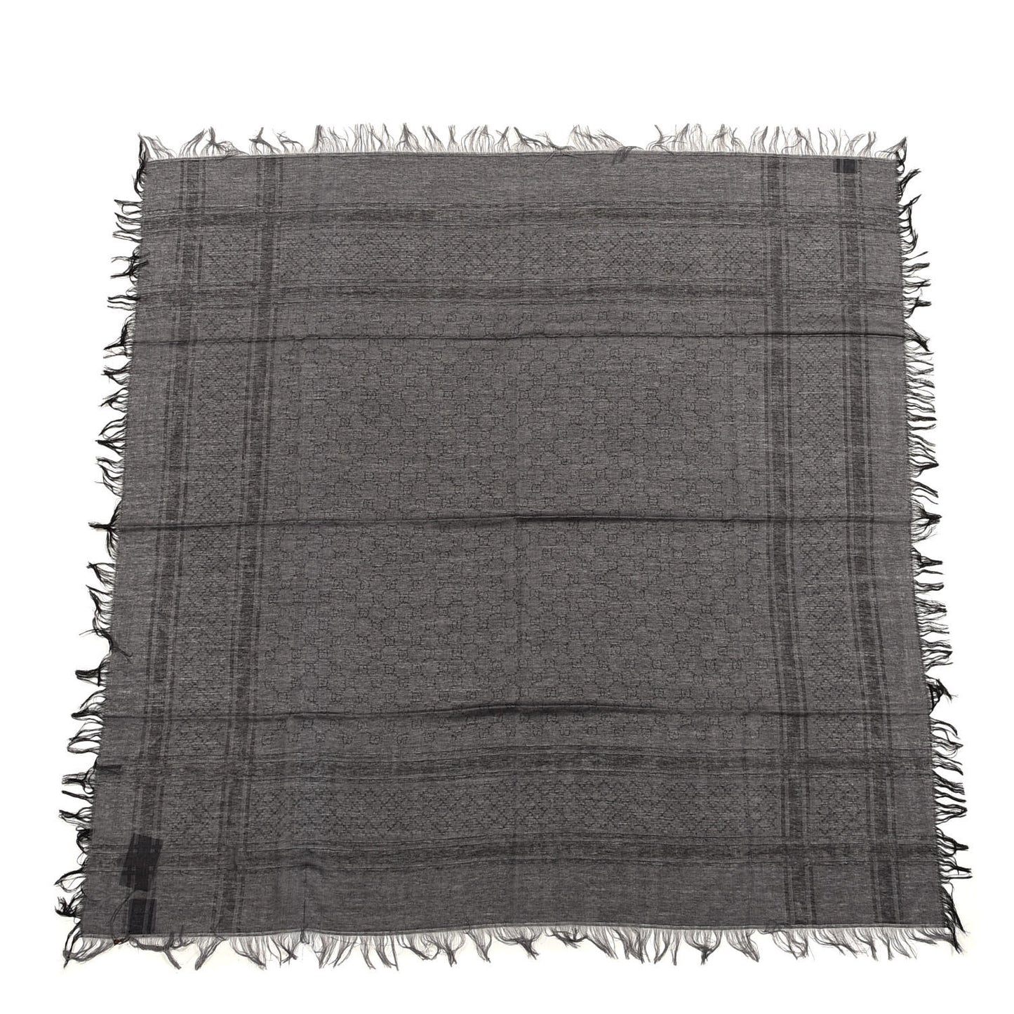 Wool Silk GG Monogram Diamante Plaid Surviee Shawl Graphite Black