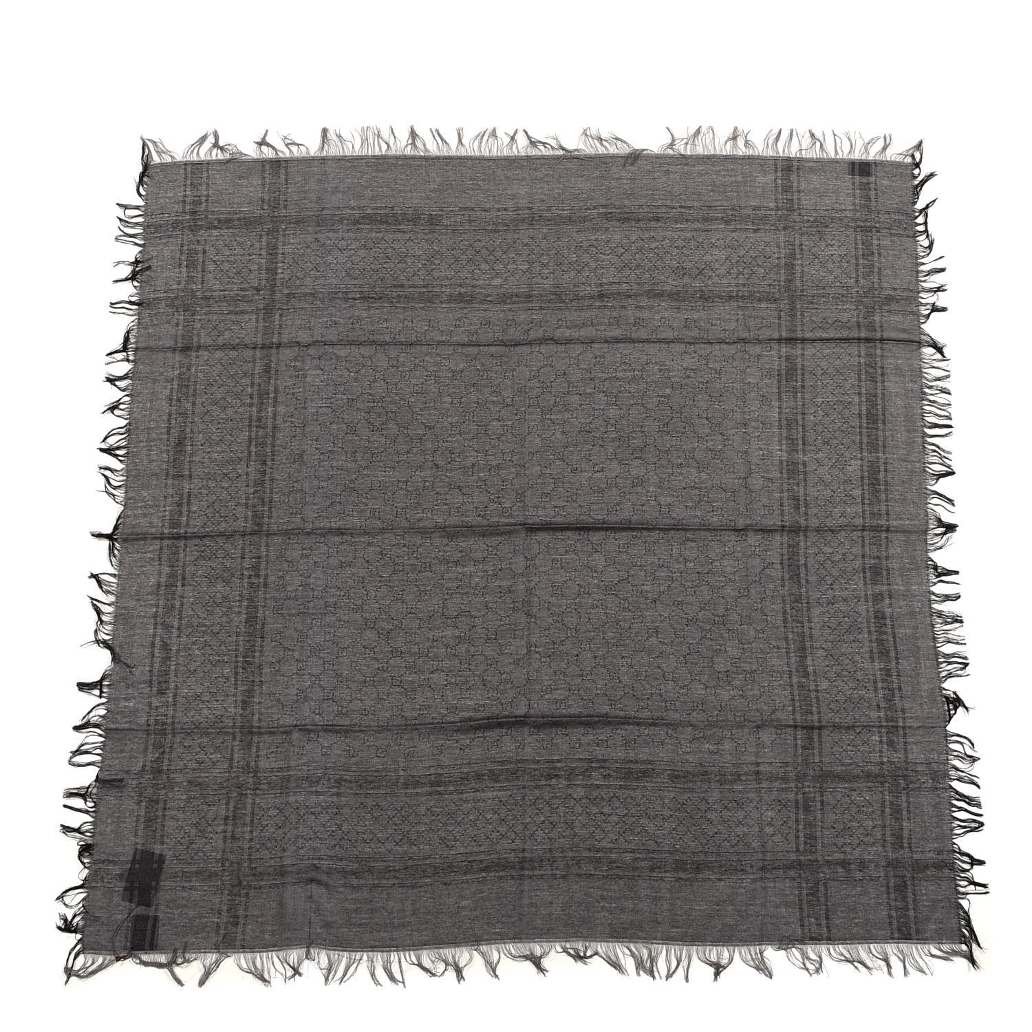 Gucci Wool Silk GG Monogram Diamante Plaid Surviee Shawl Graphite Black 1 of 3