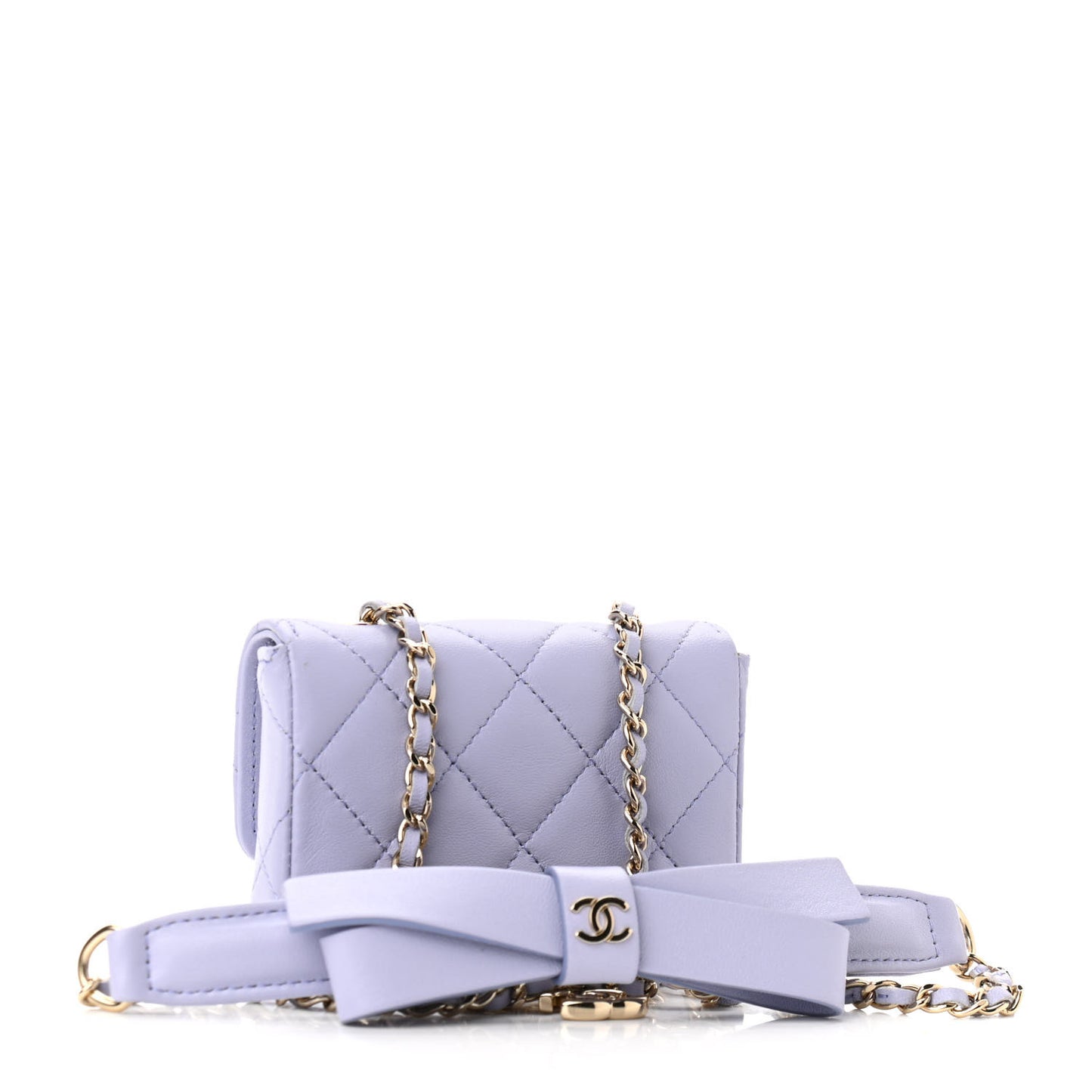 Lambskin Quilted Flap Bow Chain Waist Bag Purple