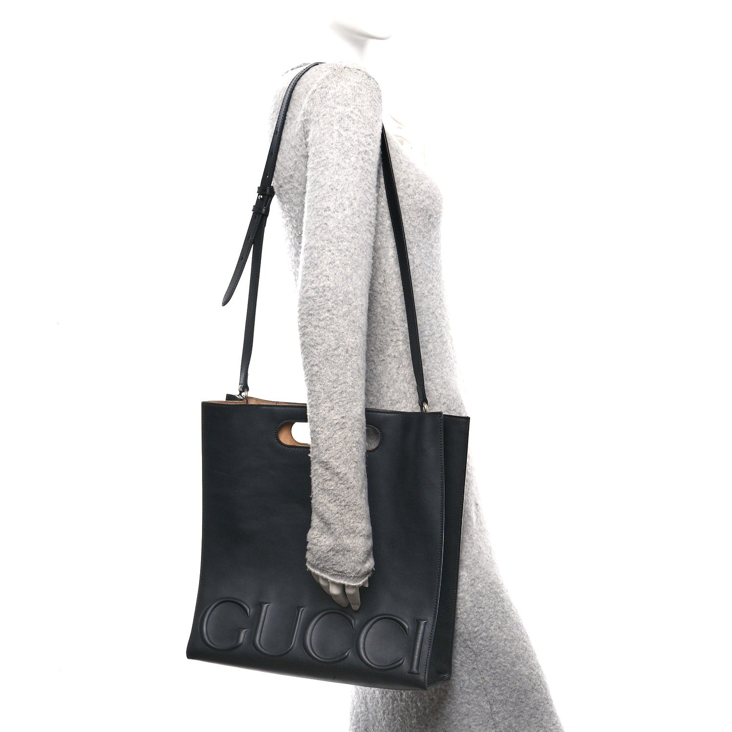 Gucci Calfskin Embossed Medium XL Tote Black 2 of 11