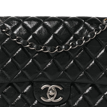 Chanel Distressed Patent Quilted Medium Double Flap Black 13 of 24