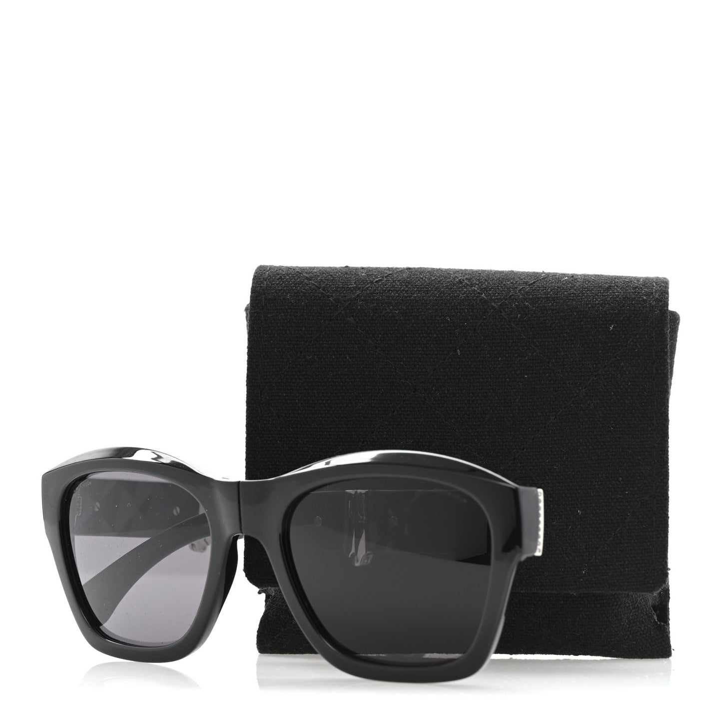 Acetate Metal Crystal Square Folding Sunglasses 6055-B Black