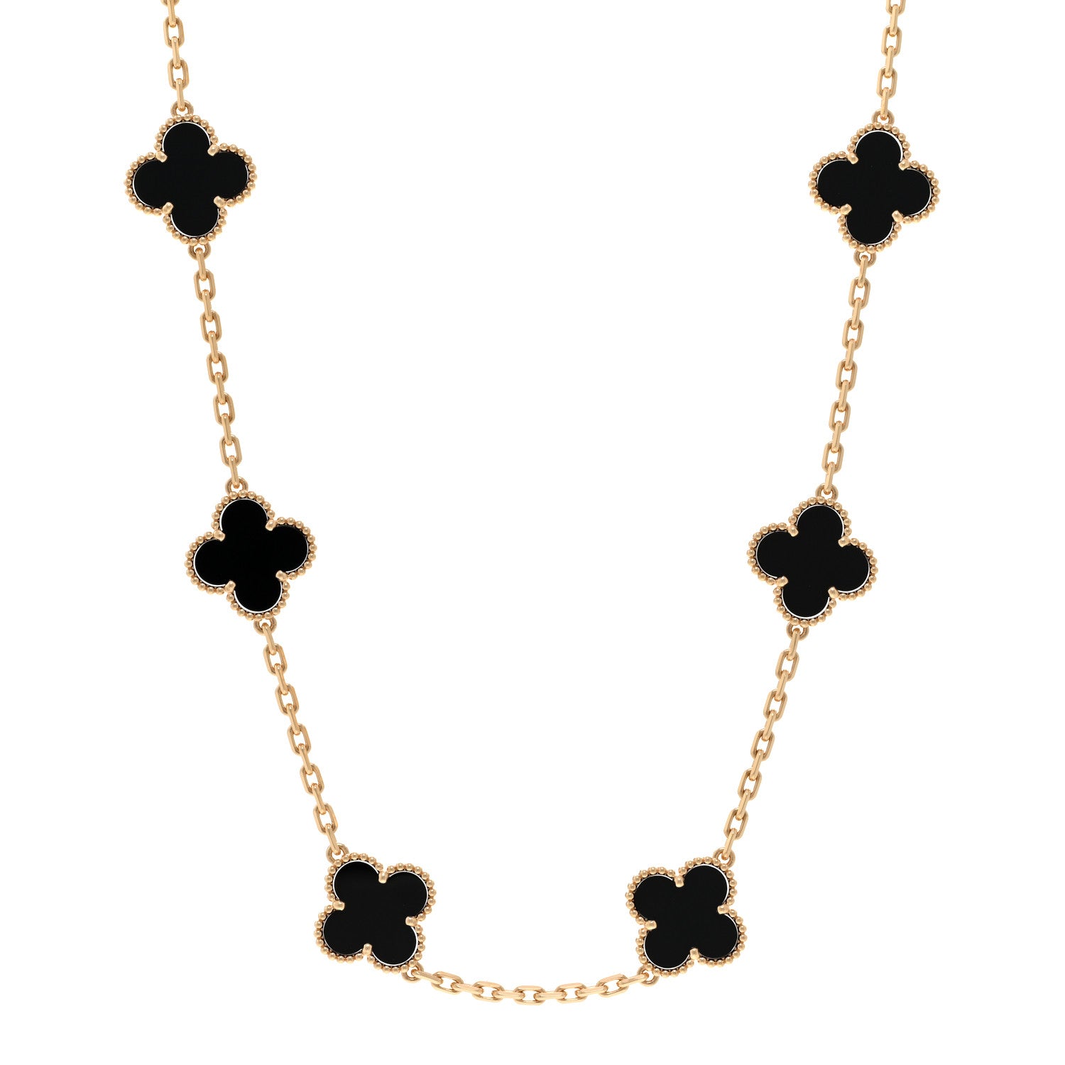 Van Cleef & Arpels 18K Yellow Gold Black Onyx 10 Motifs Vintage Alhambra Necklace 1 of 5