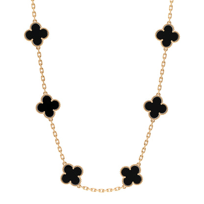 Van Cleef & Arpels 18K Yellow Gold Black Onyx 10 Motifs Vintage Alhambra Necklace 1 of 5