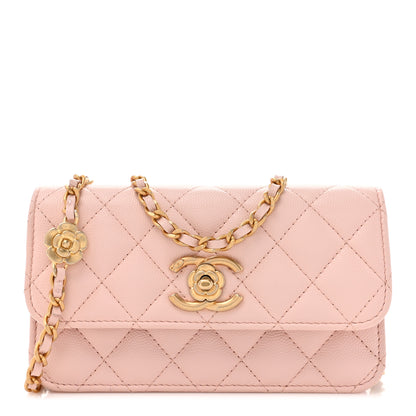 Chanel Caviar Quilted Camellia Phone Holder With Chain Light Pink 1 of 13