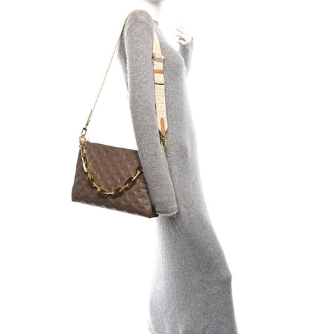 Lambskin Embossed Monogram Coussin MM Taupe