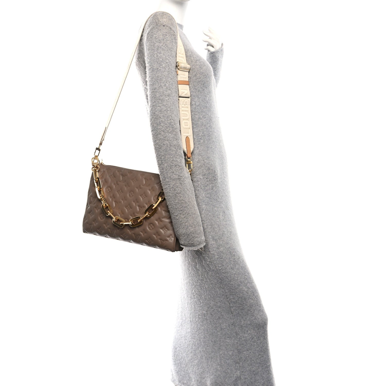 Louis Vuitton Lambskin Embossed Monogram Coussin MM Taupe 2 of 11