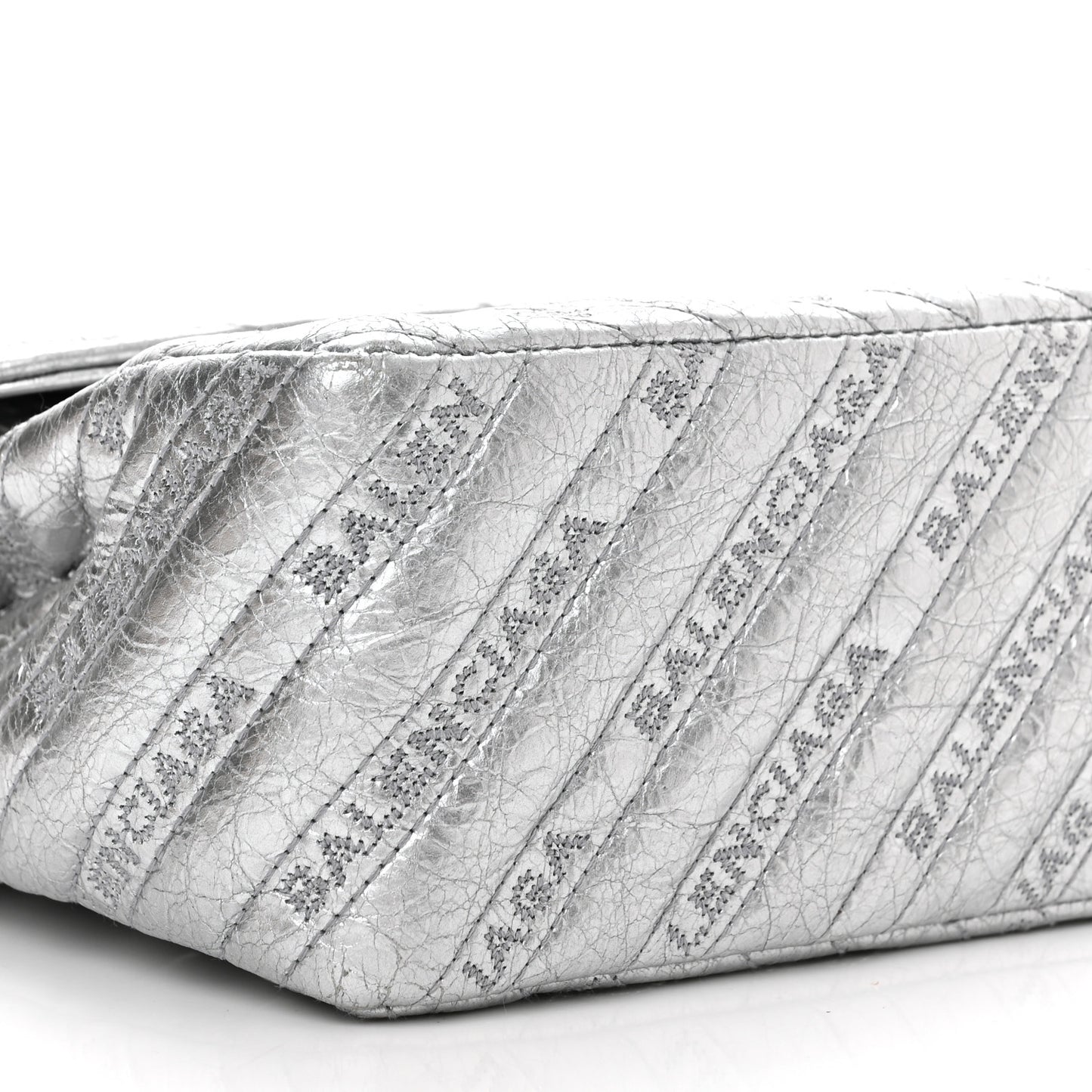 Metallic Arena Calfskin Logo Matelasse Large BB Flap Chain Shoulder Bag Argent