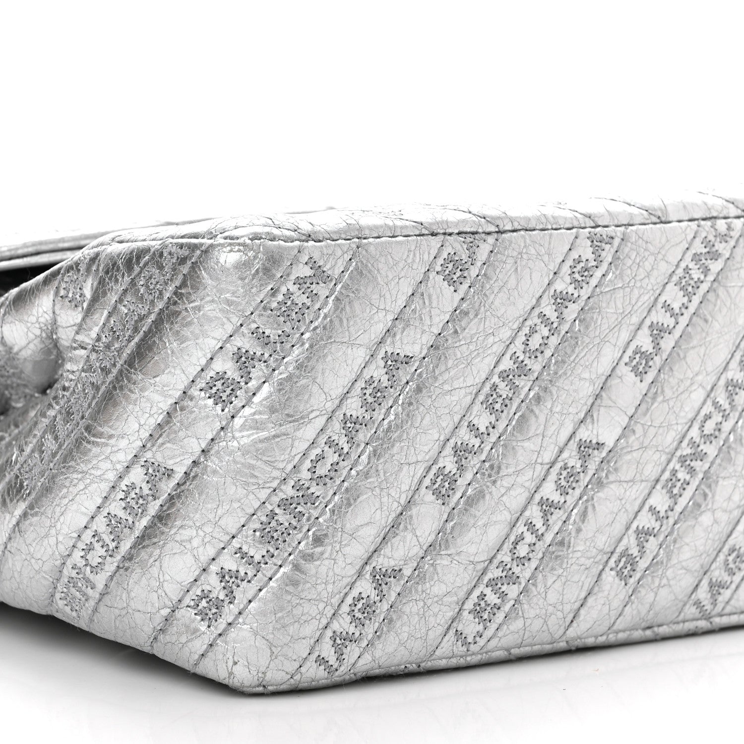 Balenciaga Metallic Arena Calfskin Logo Matelasse Large BB Flap Chain Shoulder Bag Argent 8 of 9