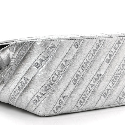Balenciaga Metallic Arena Calfskin Logo Matelasse Large BB Flap Chain Shoulder Bag Argent 8 of 9
