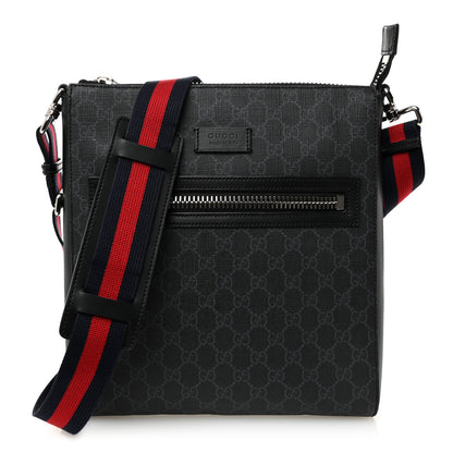 Gucci GG Supreme Monogram Appia Calfskin Web Flat Messenger Bag Black Grey 1 of 10