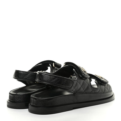 Chanel Grained Calfskin Velcro Dad Sandals 37.5 Black 4 of 8
