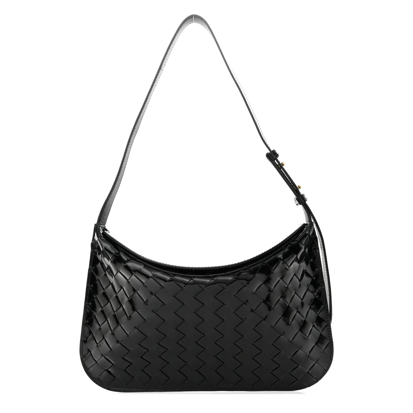 Patent Intrecciato Shoulder Bag Black