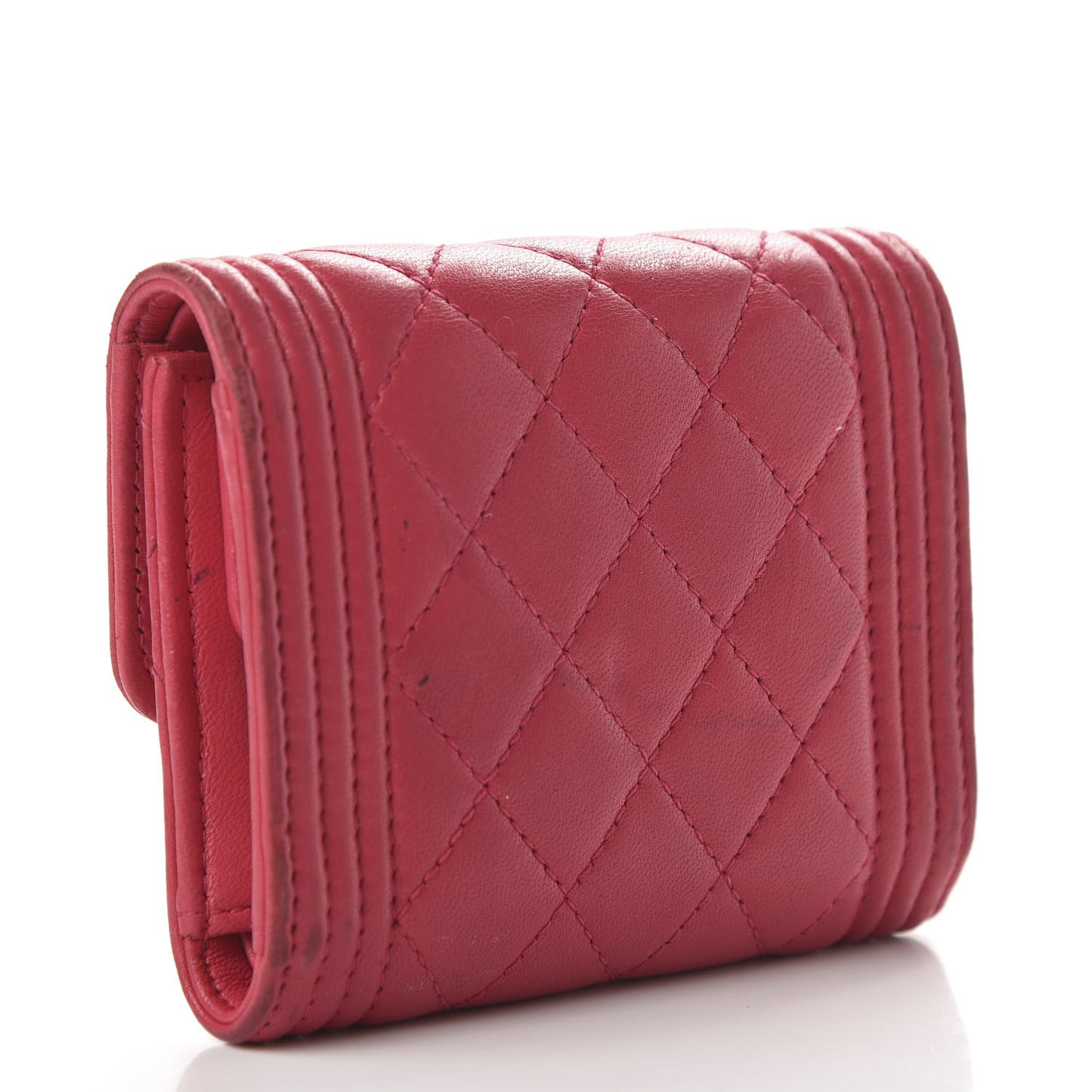 Lambskin Quilted Compact Boy Wallet Fuchsia