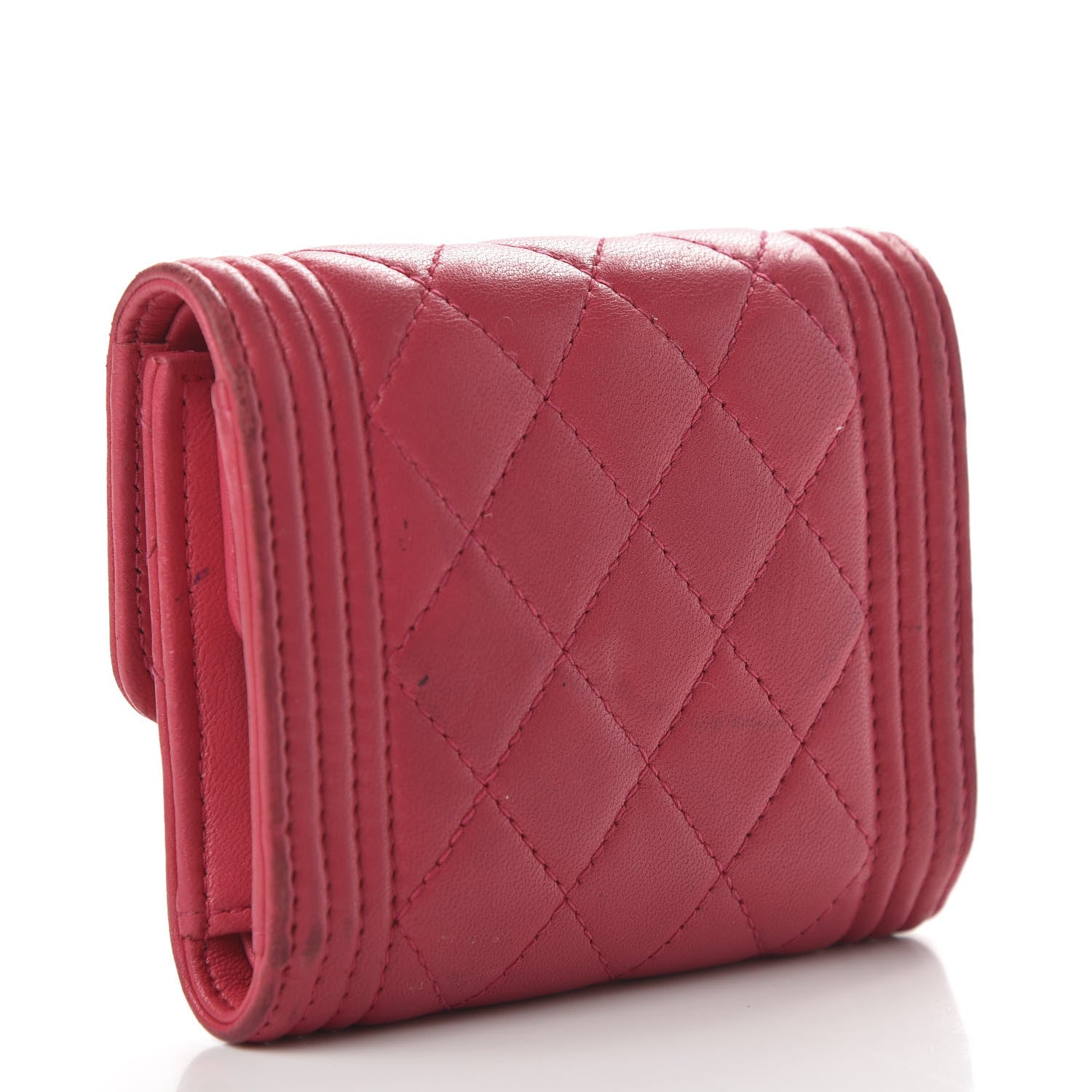 Chanel Lambskin Quilted Compact Boy Wallet Fuchsia 3 of 12